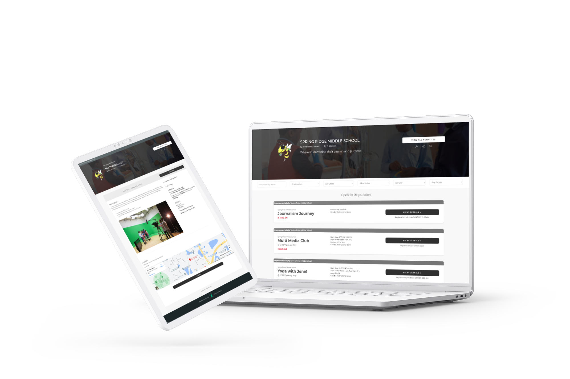 Laptop and tablet with AfterSchool HQ profile pages n